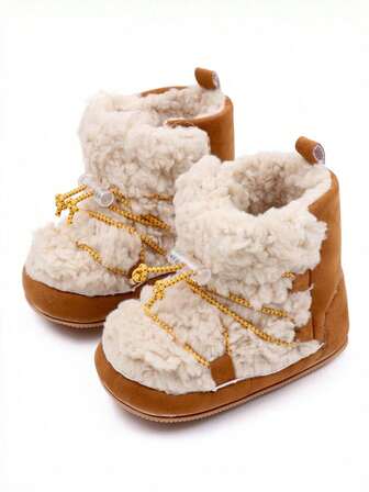 yibubu 棕色婴儿靴 时尚西部风格婴儿靴，保暖内衬女婴雪地靴，防滑橡胶鞋底婴儿学步鞋，新生儿户外幼儿靴