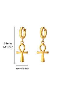 1Pair Vintage Egyptian Ankh Cross Drop Hoop Earrings For Women Men, Egyptian Ankh & Eye Of Horus Earrings, Gold Stainless Steel Earrings, Silver Earrings, Symbolic Earrings, Mystic Aesthetic Jewelry Fashion Accessories For Daily Wear, Ankh Festival Gift For Her - Earrings - View 12