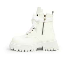 SLnU3 3pcs Men's Fashion Casual Thick Sole Lace-Up Boots, Creative Design With Zipper, Punk Hip-Hop British Street Style, Versatile For All Seasons - White - View 12