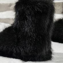 Women's Gradient Y2K Faux Fur Patchwork Snow Boots, Suitable For Outdoor, Indoor, Party, Holiday, Winter