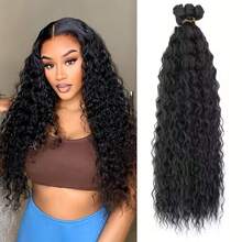 深波浪发束 合成纤维发束 8束 20 24 26英寸 耐热纤维双层缝制深卷发束 - 黑色 - 查看 2