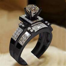 2 Pieces/Set, Shiny Six-Claw Inlaid Cubic Zirconia Women's And Men's Wedding Ring Sets, Pairs Of Rings, High-End Ring Sets, Accessories, Birthday Parties, Valentine's Day Gifts.Valentine's Day Special Offer - Black - View 1