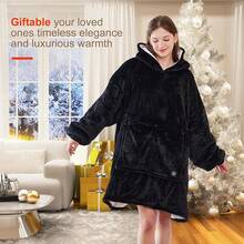 Wearable Heated Blanket Hoodie, USB Heated Oversized Hooded Blanket Adult 3 Heat Settings, Overheat Cozy Warm Heated Hoodie Blanket Sweatshirt Women With Sleeves & Pocket - Black - View 7