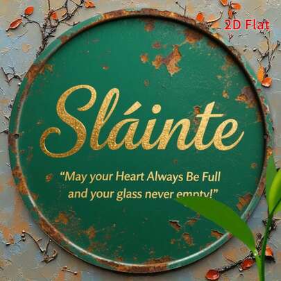 2D Flat, Vintage Irish Blessing Metal Sign - Rustic Green Iron Wall Art, Gold Text, "May Your Heart Be Always Satisfied, Your Glass Never Empty!" - Weather-Resistant, Easy To Hang, Perfect For Home, Garden, Cafe, Garage Decor, Metal Wall Art Decor, Ideal For Room Decoration