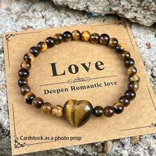 1/3件装女士天然虎眼石、粉晶和紫水晶手链 - 波西米亚风格心形串珠首饰，适合日常佩戴以及生日、母亲节、情人节等特殊场合 - 手工制作，附赠贺卡，意义非凡的礼物，优雅设计，抛光珠子，串珠饰品 - 彩色 - 查看 8