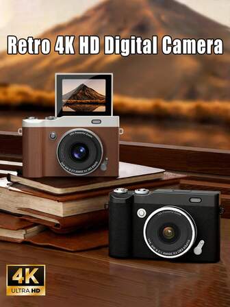 4K Digital Camera, 64MP, Compact Vlog Camera, 2.4" Flip Screen, 16X Optical Zoom, Auto Focus, Image Stabilization