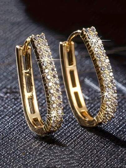 1 Pair Elegant Luxury Earrings, Copper Inlaid Double Row Synthetic Zirconia Earrings, Sparkling, Suitable For Sexy Women's Style, Great For Daily Wear, Weddings, Valentine's Day