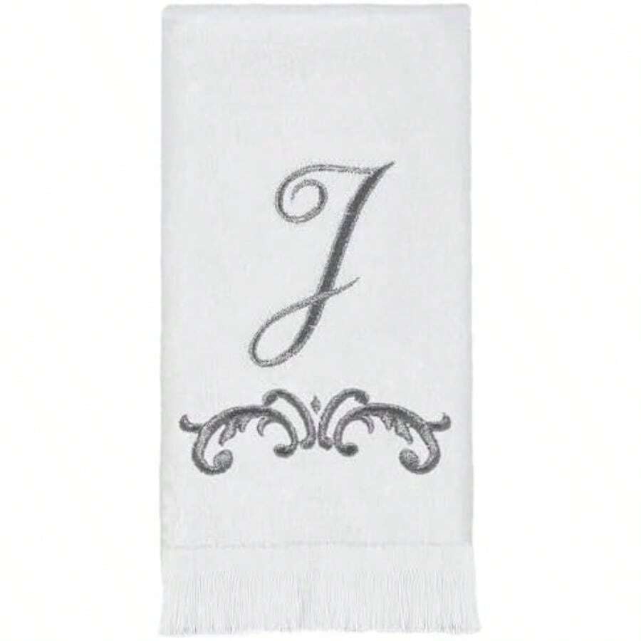 Avanti Linens - Toalla de Punta de los Dedos, Toalla de algodón Suave y Absorbente, diseño de Desplazamiento, decoración de Estilo cursivo (colección de monogramas, Inicial )(J Punta de los dedos) - Multicolor - Ver 1