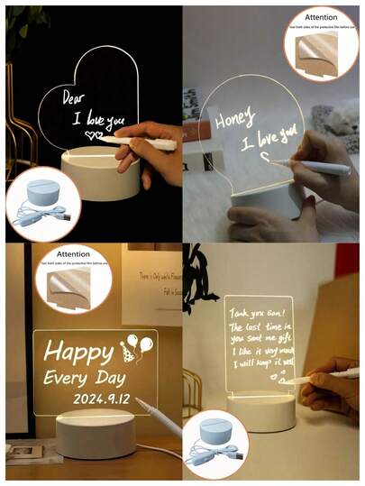 1pc Acrylic Board Night Light With Switch (Includes Base, USB Cable, Touch Pen And Acrylic Board), Erasable Message Board With Handwriting Illumination Function, Suitable As Valentine's Day, Birthday, Graduation Gift