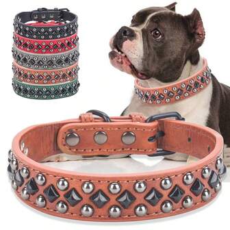 CP434B Adjustable Synthetic Leather Spiked Studded Dog Collars For Small Medium Large Pets Like Pit Bull Bulldog Pugs Husky, Collars For Puppys, Double D Ring Dog Collars For Small Dogs, Velvet Dog Collar, Pet Collars, Ex Large Dog Collars, Pet Accessories, Pet Safety Collar, Double Ring Collar, Studded Collar, Durable Pet Collar, Handcrafted Collar, Puppy Collar, Husky Owners, Large Dog Owners