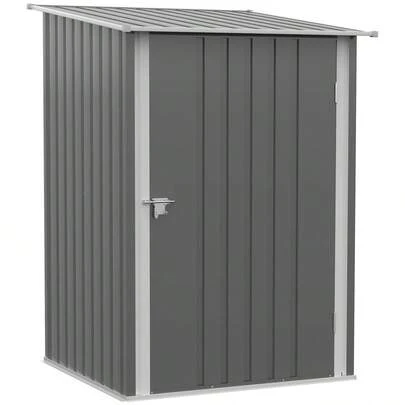 Outsunny Stahl Gerätehaus 0.92 M² Garden Shelving Unit With Roof, Shelf And Lock, 100x103x160cm, Grey On Site