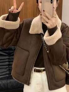 Women Winter Coats - Dark Brown - View 2
