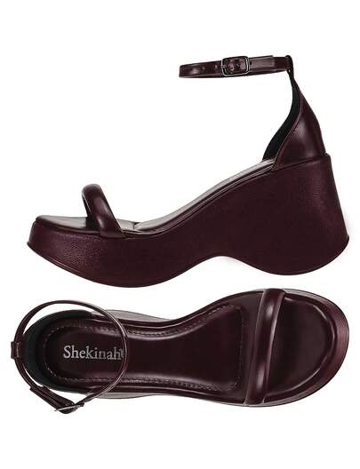 Sandália Feminina Plataforma Anabela Salto Shekinah Elegante Confortável Moderna Macia Fashion Moda  Casual    PVC    Fivela    Festa    2025