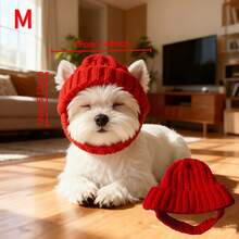 1pc Festive Red Knitted Beanie Hat, Warm Ear-Exposed Winter Hat For Outdoor & Indoor Use, Soft & Elastic Dog Knitted Hat Suitable For Small/Medium Pets, Comfortable Pet Winter Headwear - Warm Pet Apparel Accessory, Christmas/Holiday Gift For Dog Lovers, Dog Party Hat, Winter Dog Hat, Pet Winter Hat, Cat Hat - Multicolor - View 15