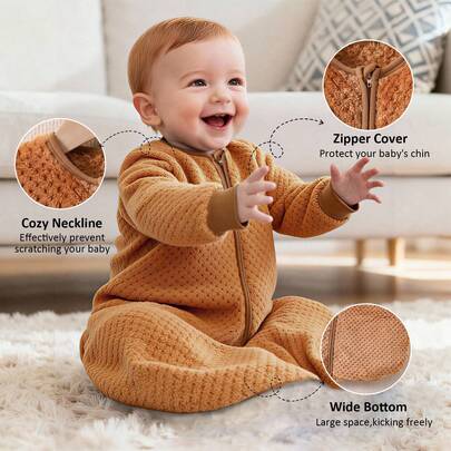 1件新生儿杏色柔软绒面宽松可爱睡袋襁褓，适合宝宝更好地休息