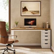 Tribesigns Modern Simple Computer Desk, 47 Inches PC Desk With 5 Reversible Drawers, Rustic Brown Study Writing Table Workstation For Home Office Small Spaces (Light Brown+White) - Light Brown & White - View 5