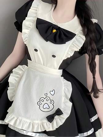 Japanese Cute Lolita Maid Costume With Bowknot And Shorts, Sweet Lolita Maid Outfit