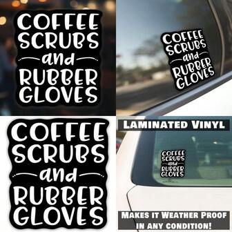 NewCoffee Scrubs And Rubber Gloves Decal Sticker - 5 Inches - White On Black - Perfect For Nurses Doctors EMTs Physical Therapists Dentists And First Responders