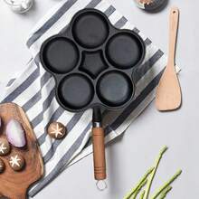 Wooden Handle Plum Blossom Cast Iron Frying Pan, Naturally Non-Stick Without Coating, Ideal For Making Baby Food And Omelets, Multifunctional Cookware For Kitchen Enthusiasts - Black - View 8
