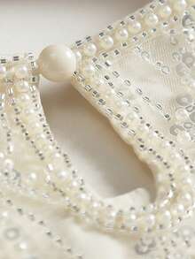 女士优雅派对上衣 - 无袖亮片衬衫，轻薄透气，适合正式/休闲场合 - 易于打理，可手洗，适合晚宴穿着，夏季时尚，纹理设计，精致缝线，闪亮亮片，派对礼服 - 杏色 - 查看 9