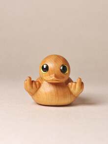 1pc Cute Lazy Cat & Small Yellow Duck, Handmade Wooden Carving Decor, Carved Tabletop Tea Hanging Ornament - Multicolor - View 7