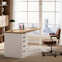 Tribesigns Modern Simple Computer Desk, 47 Inches PC Desk With 5 Reversible Drawers, Rustic Brown Study Writing Table Workstation For Home Office Small Spaces (Light Brown+White) - Light Brown & White - View 7