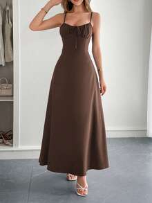 PoPoHouse 女士长裙，优雅性感波西米亚风沙滩度假纯色派对吊带裙，情人节女装，春夏女装