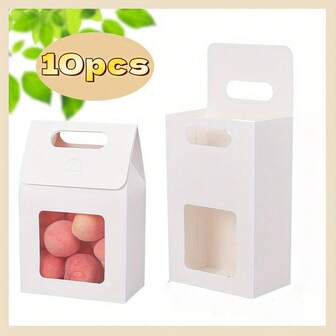 10 个色彩鲜艳、坚固耐用的木质可折叠礼品袋 - 带穿孔提手、塑料可视窗口和坚固的结构 - 非常适合礼品包装、派对礼品和特殊场合（尺寸：15x9.8x6 厘米，5.91x3.86x2.36 英寸）