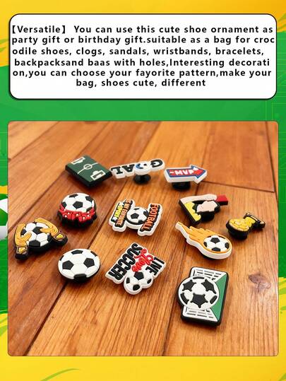 12pcs Football Themed Shoe Accessories Charms, DIY Cute Shoe Decorations Suitable For Clogs Party, Gift For Women And Men (Assorted Styles, Handmade With Possible Minor Glue Residue Or Defects On Backside)