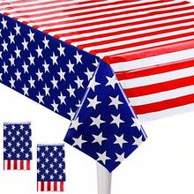 4th Of July Decoraion Plastic Tablecloth, 2 Pack Independence Day Disposable Table Covers Party Decoration, 54''x 109'' Rectangle Table Cloths - Ngày 4 tháng 7 + 2 - Xem 1