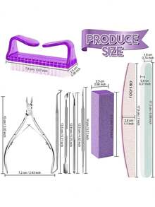 Manicure & Pedicure Tool Set, Including 100/180 Grit Nail File, Nail Buffer Block, Nail Clipper, Cuticle Pusher, Cuticle Remover, Ingrown Toenail Lifter, Toe Nail File, Nail Brush - Multicolor - View 7