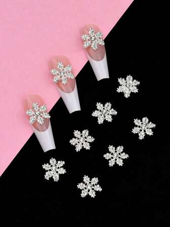 10pcs Mixed 3D Silver Multifunctional Exquisite Snowflake Nail Ornaments Christmas Alloy Elegant Disappearing Design Nail Art Decoration Y2K Metal Nail Accessories Japanese And Korean Style Luxury Nail Gem DIY Suitable For Acrylic Stamping Nails Phone Case Shoes Clothes Bags Nail Art Supplies