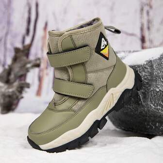 1 Pair Hook And Loop Snow Boots For Teens, Thermal Lined, Warm, Outdoor Anti-Slip Boots With Steel Claws