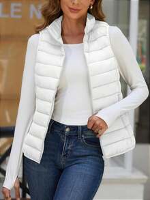 2026 Women's Essential Warm Vest  Lightweight Quilted Puffer Vest Sleeveless Stand Collar Zip-Up Padded Outerwear Gilet ,Classic Versatile For Seasonal Outdoor Use - 卡其色 - 查看 7