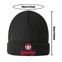 Wendy'S Beanie Hat - Lightweight Knit Winter Cap With Red & White Logo, Soft Stretchy Beanie For Men & Women, All-Season Everyday & Party Hat, Machine Washable Unisex Beanie For Halloween, Christmas, Mardi Gras - One Size Fits Most Adults, Holiday Accessory,  Headwear, Durable Construction, Fashion Headwear, Casual Wearers, Streetwear Accessory, Sporty Design, Highquality Stitching, Fashion Lovers - 黑色 - 查看 4