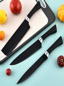 Juegos de cuchillos, oferta del et de 6 piezas profesional de cuchillos para cortar carne de acero al carbono y un juego de tijeras para pelar verduras, - Negro - Ver 7