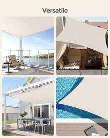 Vela de Sombra de 3 x 3 m, Tejido HDPE de Protección Solar, Transpirable, Permeable al Agua, Terraza, Jardín, Balcón, Camping, Cuadrada, Cóncava, Cuerdas de 2 m, Beige - Beige - Visualizzare 2
