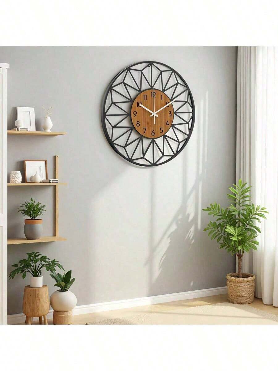 1pc Iron Painted Wall Clock, Geometric Design Wall Decor Clock With Arabic Numerals Home Decor Room Decor - Multicolor - View 1