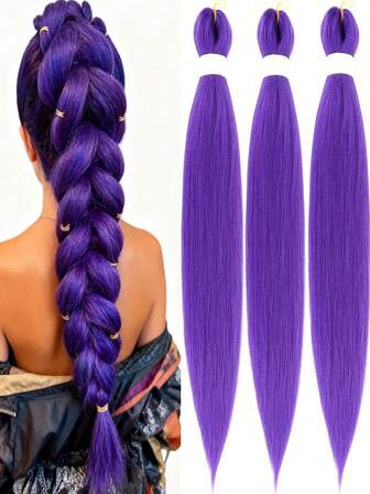 1件装和3件装预拉伸编发，24~36英寸紫色长编发，适用于扭辫或盒式辫，Yaki纹理热水定型合成编发接发