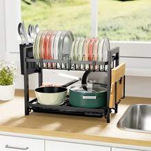 2-Tier Dish Drainer With Removable Trays - 黑色 - 查看 10