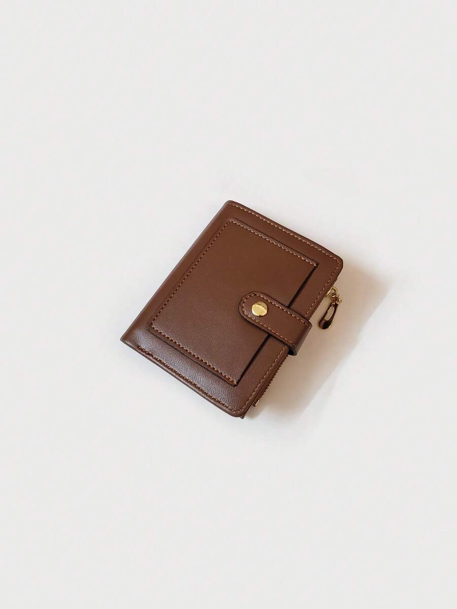 محفظة نسائية صغيرة بلون أحادي مع إغلاق بسوستة وأزرار، محفظة عملية متعددة الوظائف لحمل البطاقات والعملات، محفظة نسائية صغيرة وجميلة - متعدد الألوان - مشاهدة 1