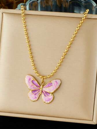 1pc Colorful Butterfly Pendant Necklace, Unique Design Creative Y2K Jewelry, Versatile For Daily Wear, Parties, Recommended As Gift (OPP Bag Packaging)