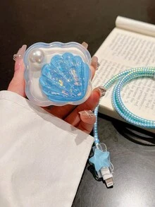 5pcs Pearl Shell & Star Pattern [20W UK Charger Protector Case] Transparent Charging Port Protector & Anti-Breakage Data Cable Protector Suit For IPhone 11/12/13/14/15/16 Pro Max/17 Pro Max/Plus | 2-In-1 Protector Set - Multicolor - View 6