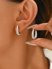 1 Đôi bông tai bạc S925 cao cấp đính đá quý, trang sức kỷ niệm dành cho nữ, trang sức tinh tế. - Khảm đá thanh lịch - Xem 5