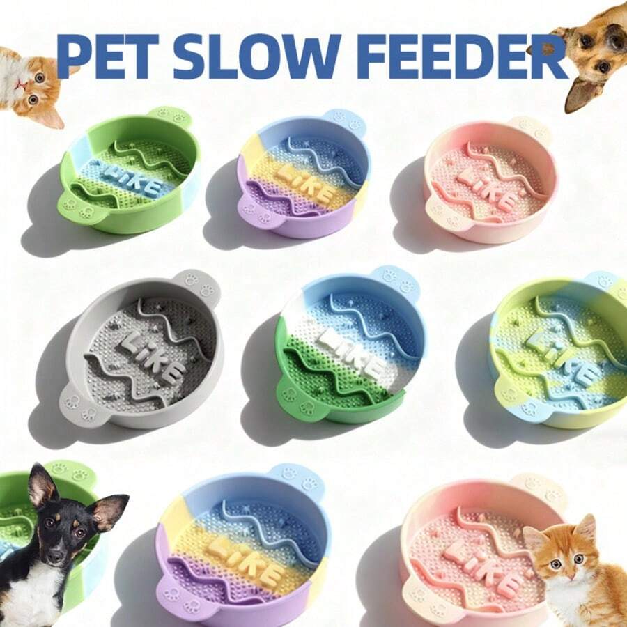 1个随机颜色硅胶慢食碗，猫咪互动玩具，有效减少猫咪过度进食、无聊和焦虑，防滑宠物碗，适用于猫狗
