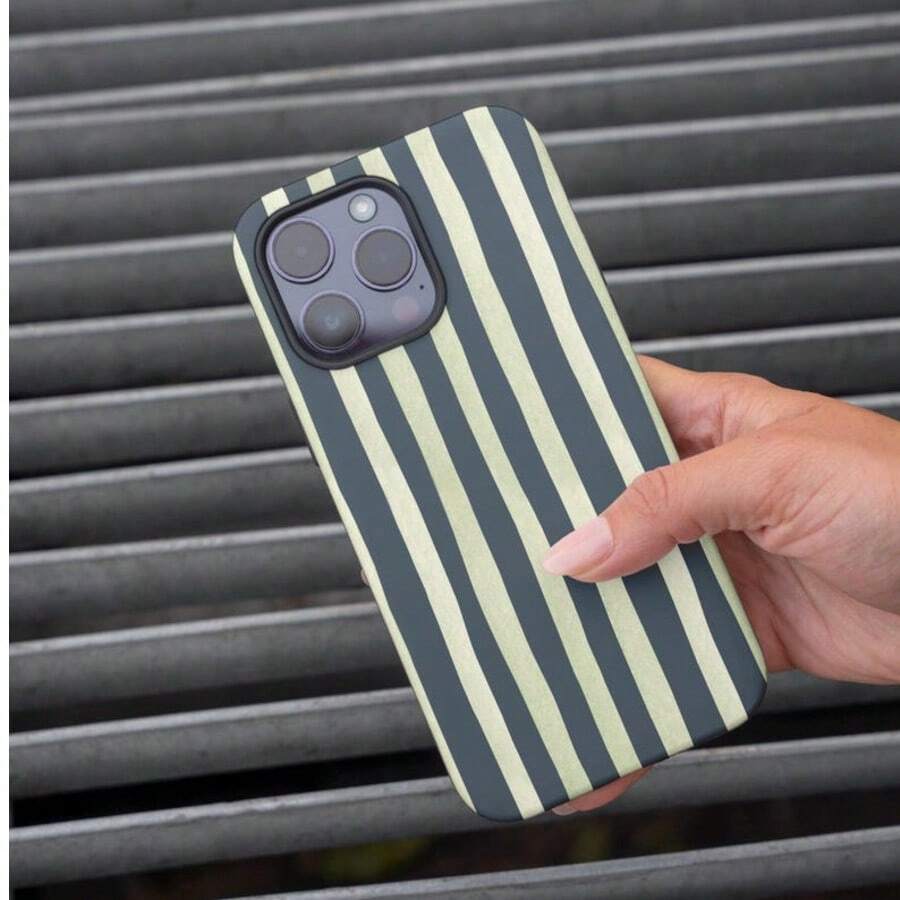 Funda de teléfono a rayas en verde oscuro y verde azulado - Negro - Ver 1