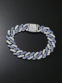 1 Set Men's 14mm Wide Hip Hop Style Fully Iced Out Diamond-Shaped Dual-Tone Cuban Link Chain Necklace And Bracelet Set - Style a - View 9