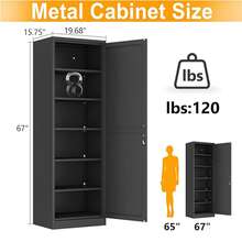 67 Inch High Metal Storage Cabinet With Lock Snack Storage Cabinet, Suitable For Tool Filing Cabinets In Bedrooms, Gyms, Home Offices, Entrances, And Corridors - 黑色 - 查看 3
