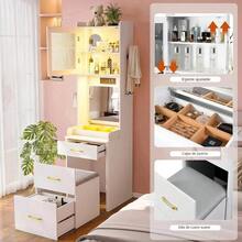 Tocador 3 En 1 Con Estación De Carga Y Luz Sensor Automática Tocador Multifunción Estación Maquillaje Carga USB Espejo Luz Automática Mueble Práctico - Tipo de Enchufe A USA (110-127V) - Ver 2