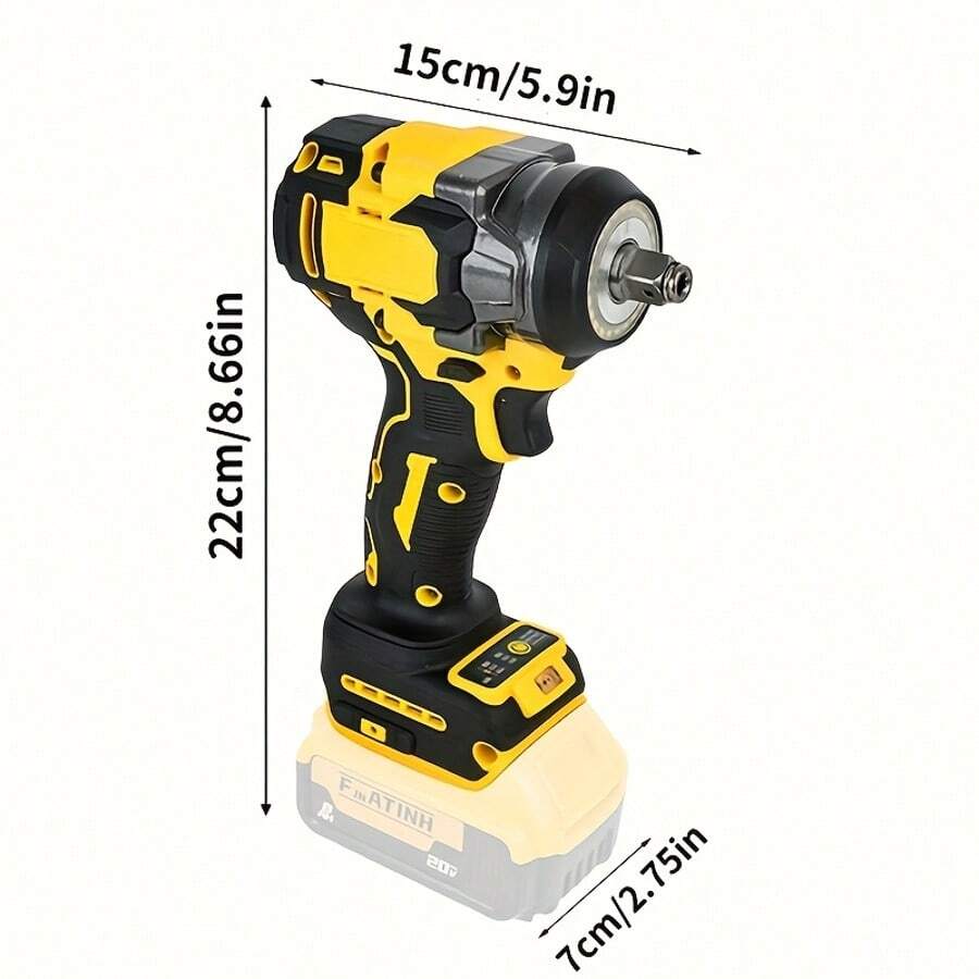 Cordless Impact Wrench Compatible With DeWalt 20V Battery,Brushless Impact Gun, 1/2 Inch 450N.M 3-Speed RPM Power Electric Impact Driver,Brushless Electric Impact Wrench Screwdriver Cordless Electric Wrench Power Tools, Suitable For Cars/Trucks RVs (Without Batteries) - 黃色-450N扳手(僅工具) - 查看 1